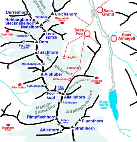 Location Map of Saas Fe and Saas Grund