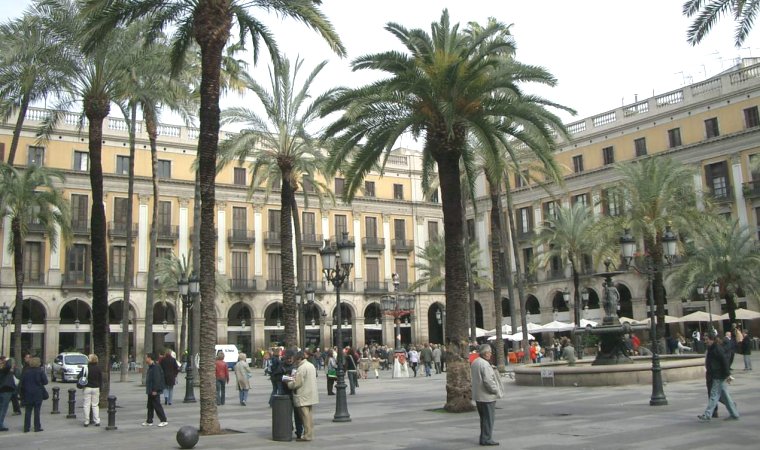 Plaza Real in Barcelona on the Costa Brava in Northern Spain
