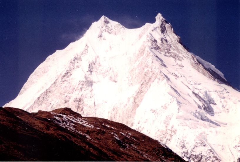 Summit Peaks of Mount Manaslu from the Buri Gandaki Valley