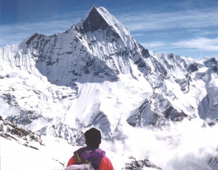 Macchapucchre, the Fishtail Mountain, from Rakshi Peak above Annapurna Sanctuary