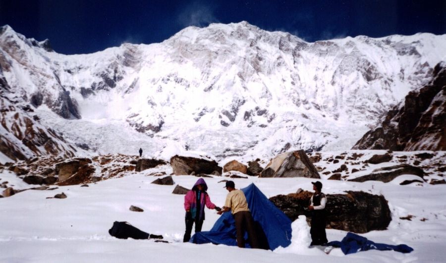 Base Camp in Annapurna Sanctuary beneath Mount Annapurna