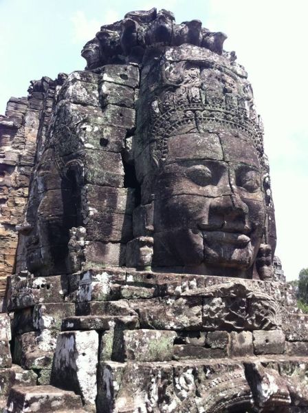 Stone Head Sculpture in Bayon Temple in Angkor Thom in northern Cambodia