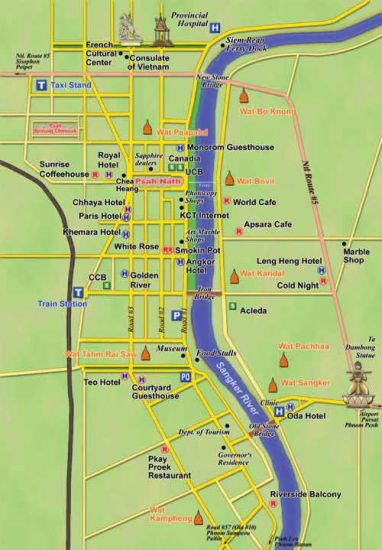 Street Map of Battambang - second city of Cambodia