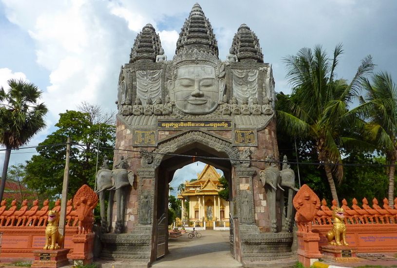 Entrance Archway to Wat Sangker in Battambang in NW Cambodia