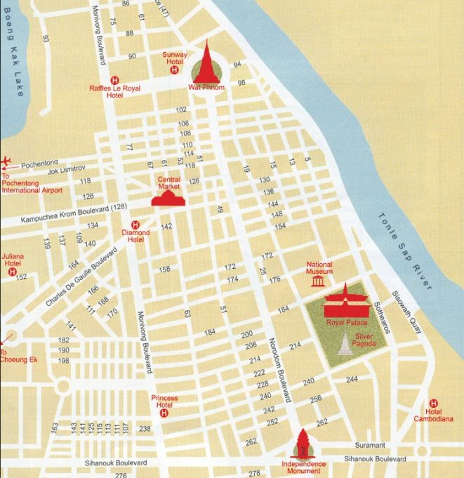 Map of Phnom Penh - Capital City of Cambodia