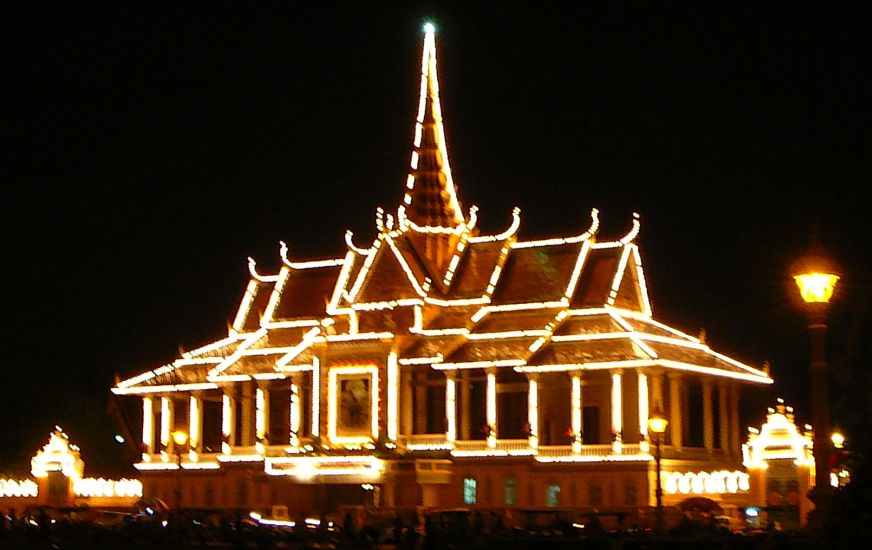 Royal Palace illuminated at night in Phnom Penh