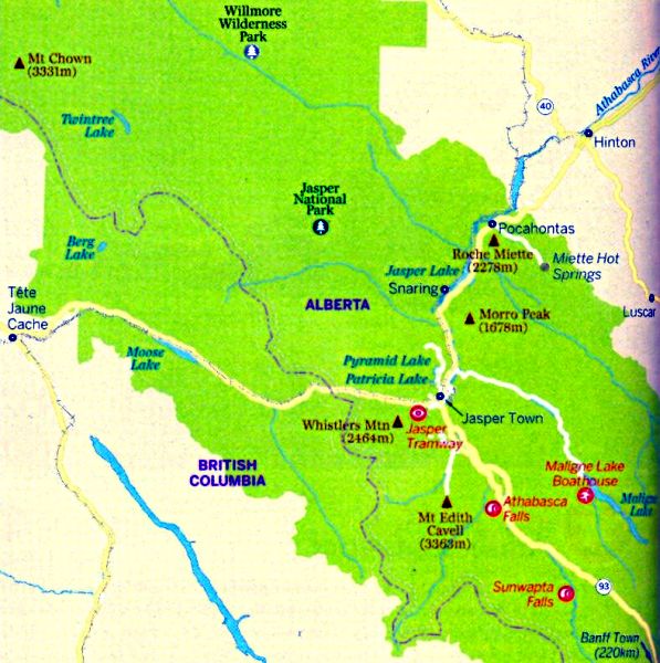 Map of Jasper National Park