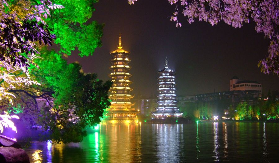 Illuminations at night in Guilin in SW China