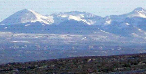 La Sal Mountains and Mount Peale ( extreme right ) from Arches NP