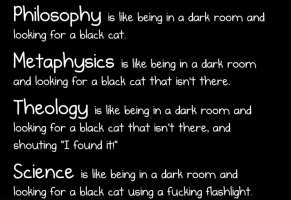 philosophy, metaphysics, religion, science and black cat