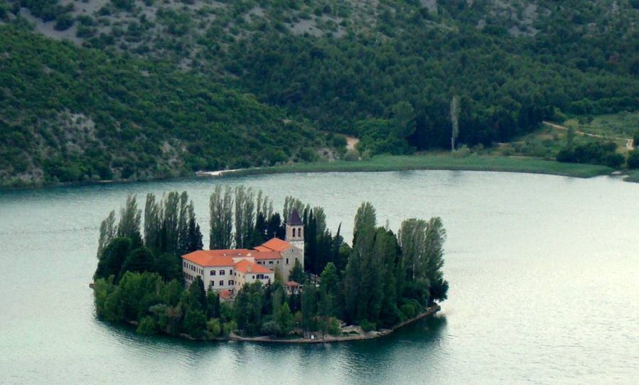 Visovac Monastery on Island in Krka River in Krka Nationa Park in Croatia