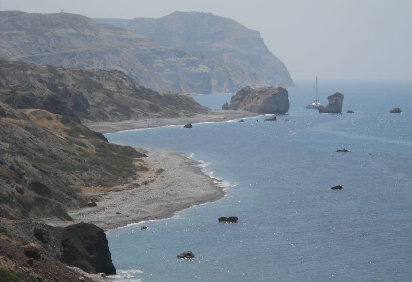 The coastline and beach at Petra Tou Romiou / Aphrodite's Rock