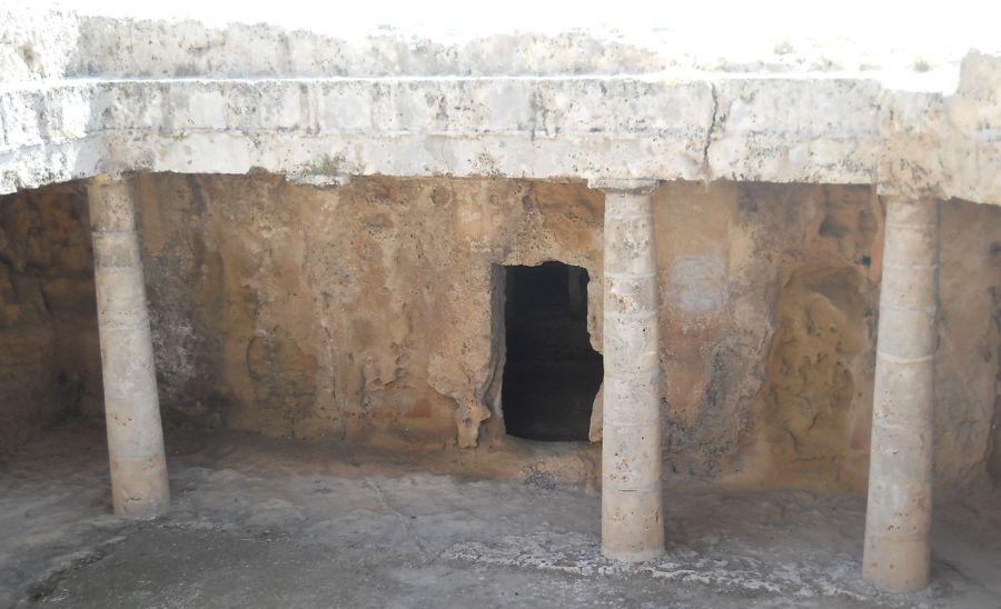 Doric stone columns in underground tombs