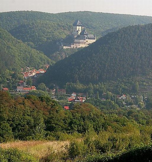 Karlstejn Castle above Karstejn Village in Czech Republic