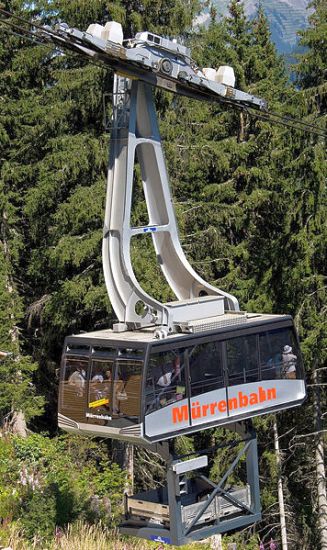 Cable Car to Murren above the Lauterbrunnen Valley in the Bernese Oberlands of the Swiss Alps