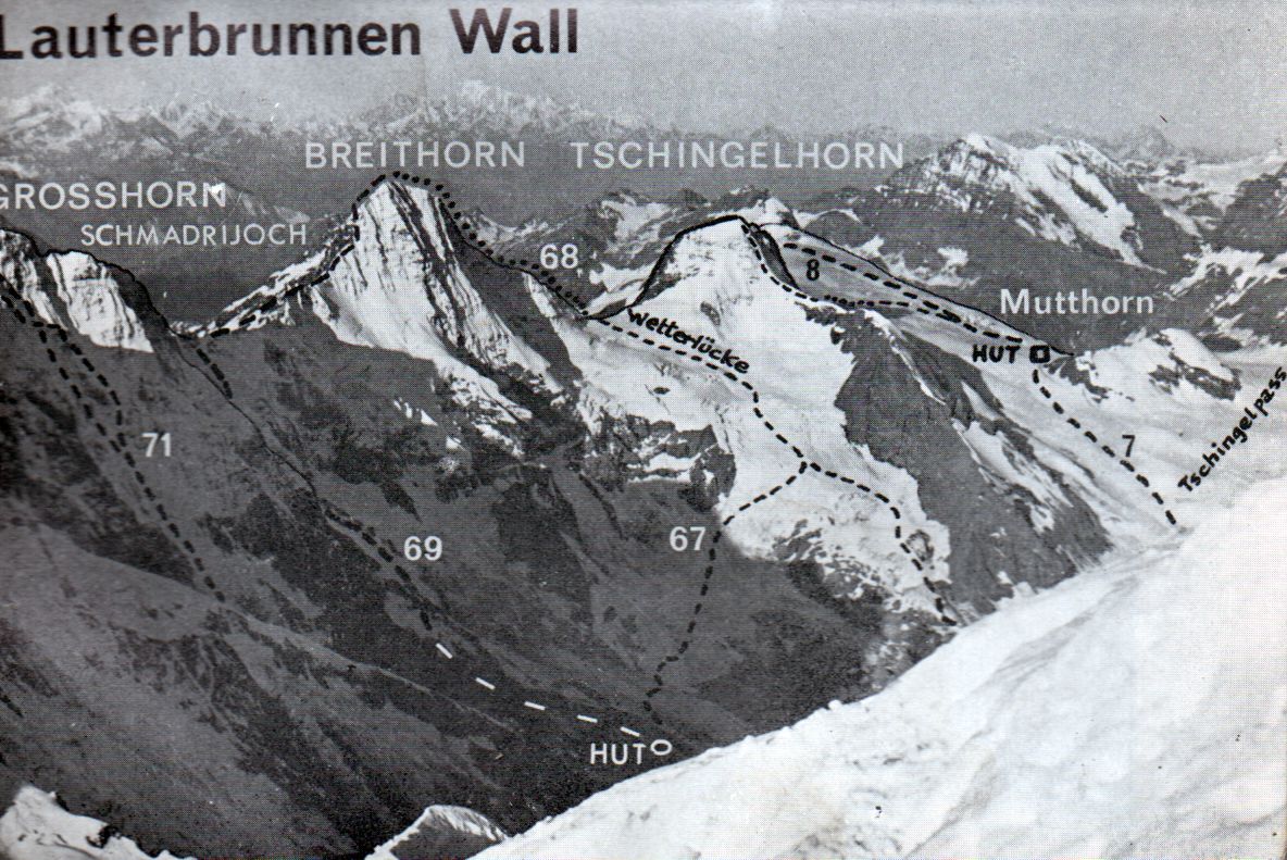 Ascent routes for the Breithorn and Tschingelhorn in the Lauterbrunnen Wall above the Schmadri Hut