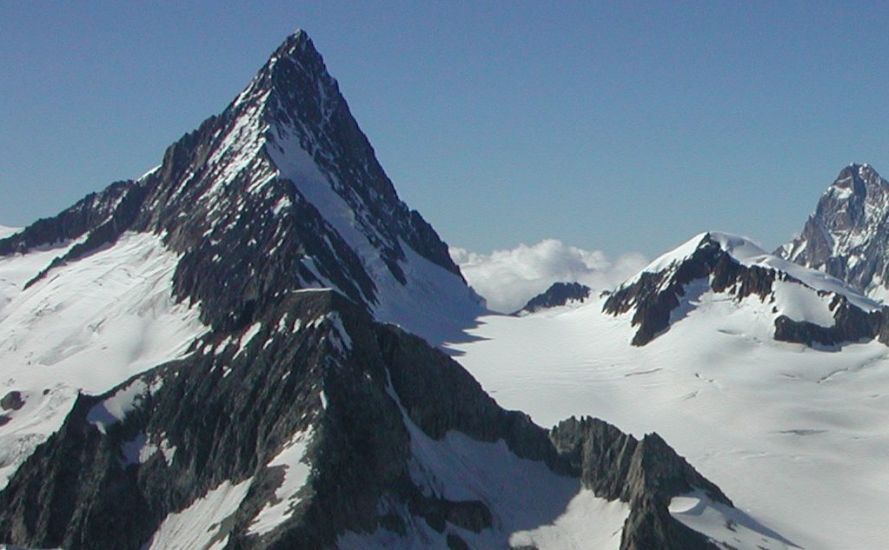 Finsteraarhorn ( 4274m ) in the Bernese Oberland of the Swiss Alps