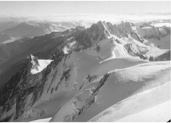 Aiguille du Midi and Chamonix Aiguilles on ascent of Mont Blanc