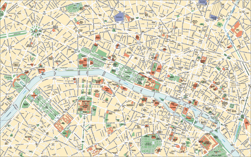 Street Map of Paris - capital city of France