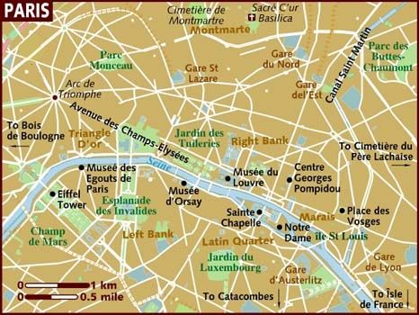 Tourism Map of Paris - capital city of FRance