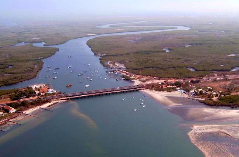 Aerial View of Oyster Creek and Denton Bridge near Banjul, capital city of the Gambia in West Africa