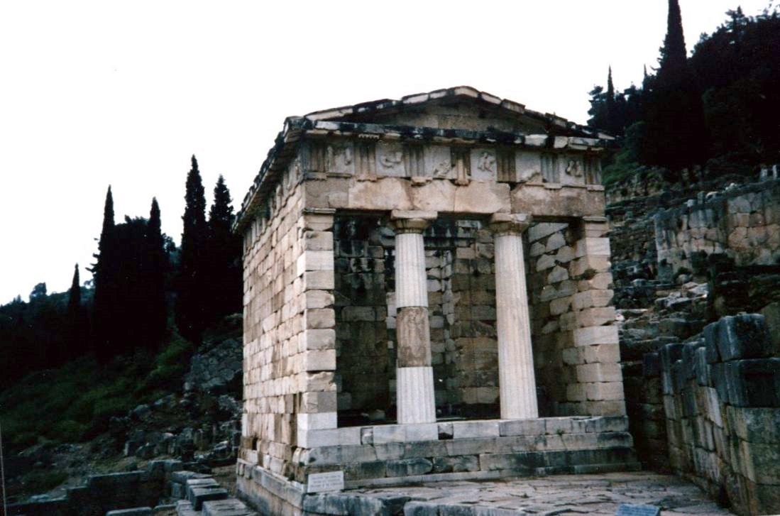 Ancient Temple - The Treasury of Athens - at Delphi in Greece
