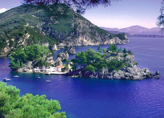 Island in Bay at Parga on the Ionian Coast of Greece