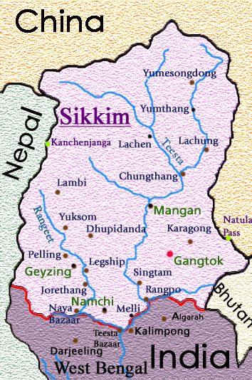 Map of Sikkim in NE India