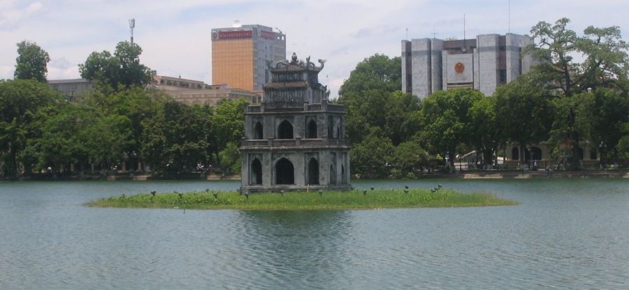 The Tortoise ( Turtle ) Tower ( Thap Rua ) in Sword Lake ( Ho Hoan Kiem ) in Hanoi