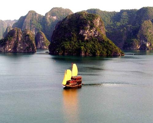 Sailing Junk in Halong Bay in Northern Vietnam