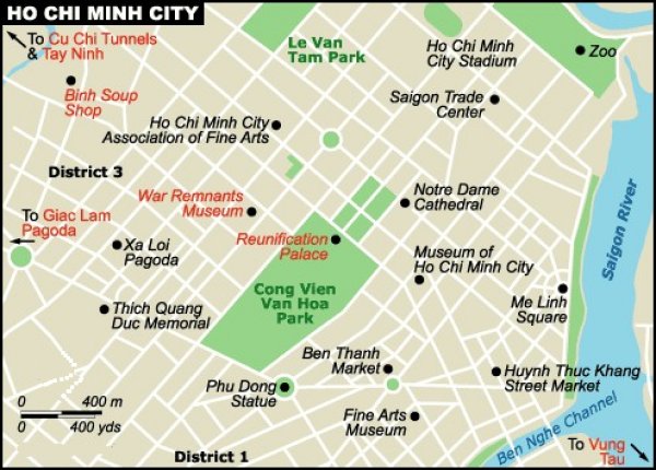 Tourism Map of Saigon ( Ho Chi Minh City ) in Vietnam