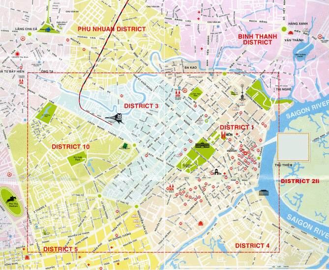 Street Map of Saigon ( Ho Chi Minh City ) in Vietnam