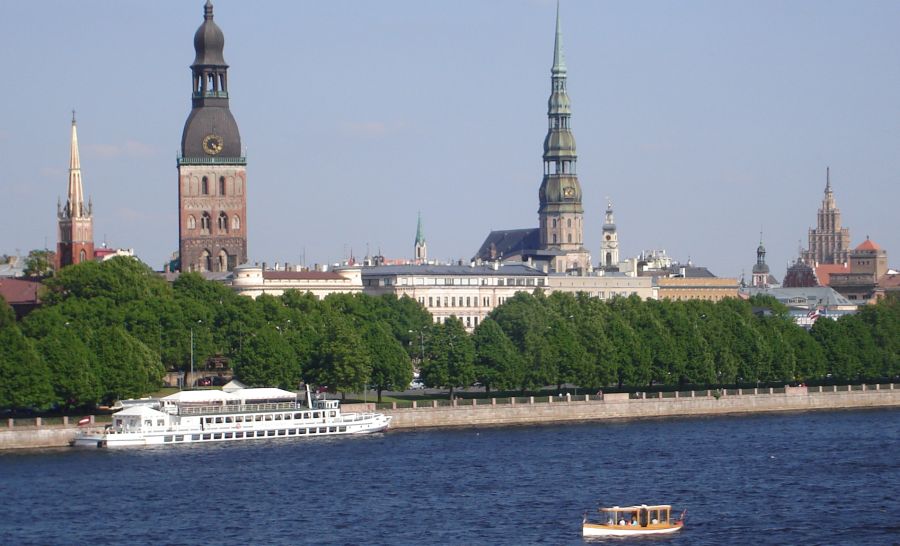 Spires of the Dom Cathedral and St.Peter's Church above the Daugava River