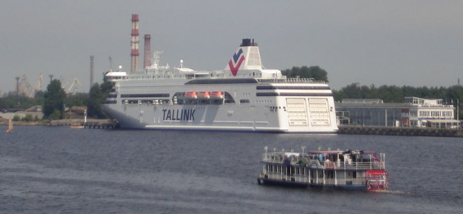 Ferry Boats in Daugava River from Vansu Bridge ( Shroud Bridge )
