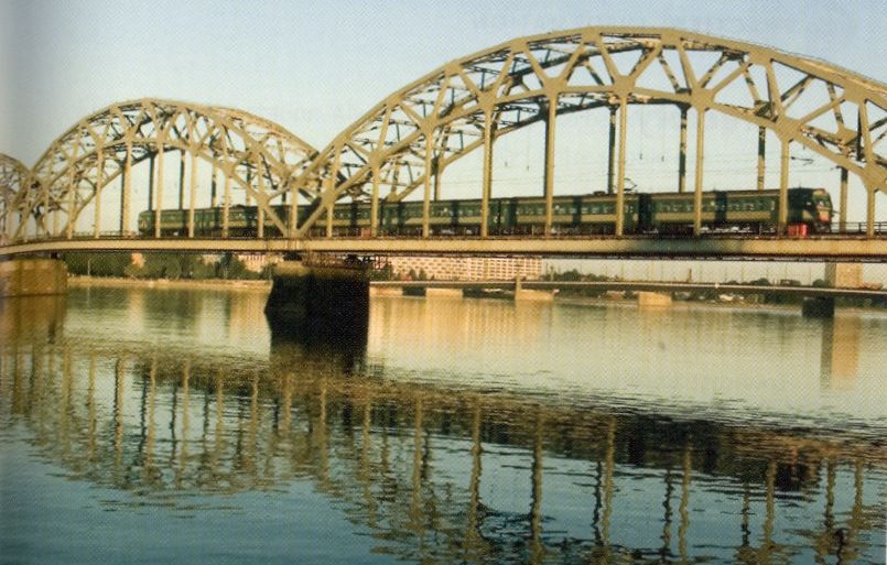 Railway Bridge over the Daugava River at Riga - capital city of Latvia