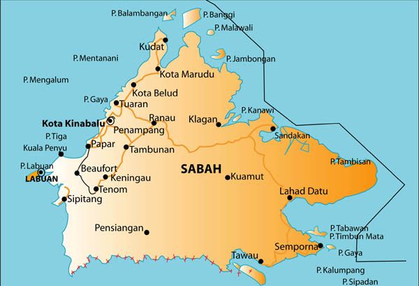 Map of Sabah in Eastern Malaysia