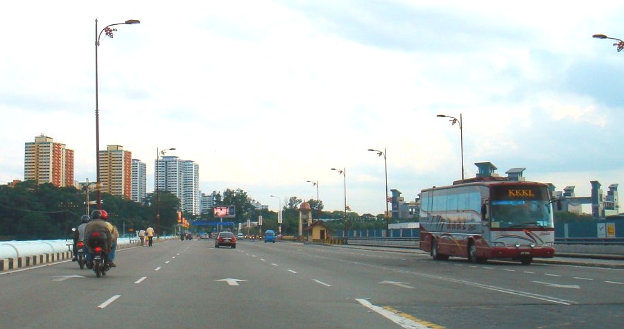 Causeway between Singapore and Johore Bahru across the Straits of Johore