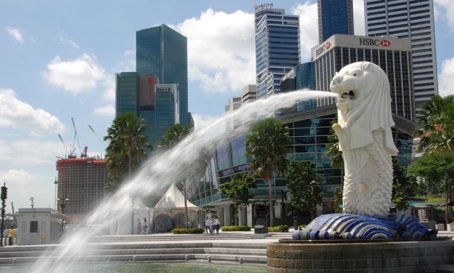 MerLion Monument Fountain in Singapore - the "Lion City"