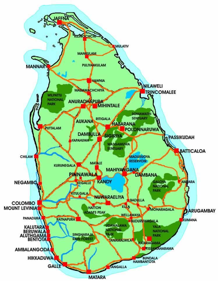 Travel and Tourism Map of Sri Lanka