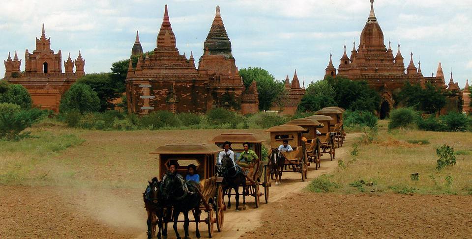 Horse Carts at the temples of Bagan in central Myanmar / Burma