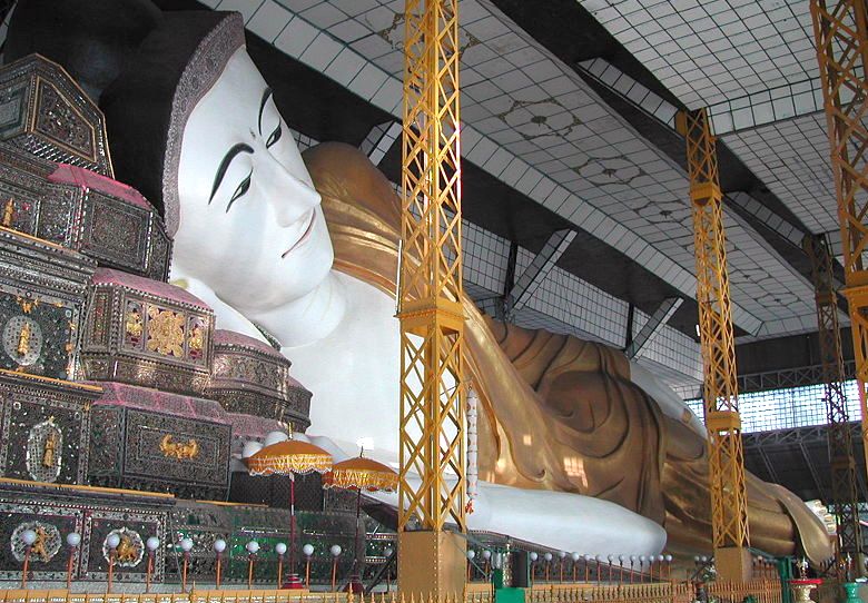 Giant Sleeping Buddha at Shwethalyaung Paya at Bago / Pegu in Myanmar ( Burma )