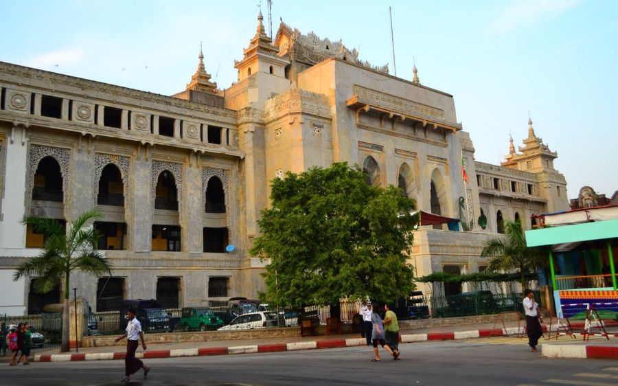 City Hall from Mahabandoola Park in Yangon ( Rangoon ) in Myanmar ( Burma )