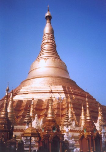 Stupa on Shwedagon Paya in Yangon ( Rangoon ) in Myanmar ( Burma ) from upper platform