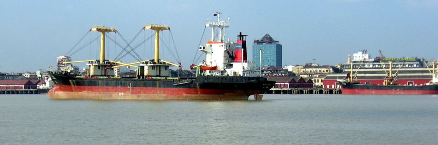 Cargo Ships at Yangon Docks in Yangon ( Rangoon ) in Myanmar ( Burma )