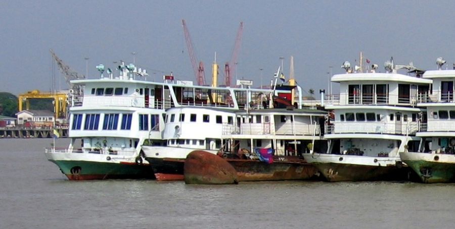 Ferries on Yangon River in Myanmar ( Burma )