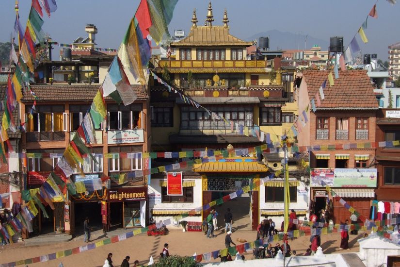 View from the Buddhist Stupa at Bodnath ( Baudhanath ) in Kathmandu