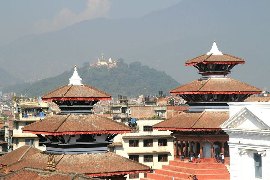Swambunath beyond Temples in Durbar Square in Kathmandu