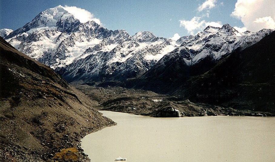 Mount Cook and Hooker Lake in the Southern Alps of New Zealand