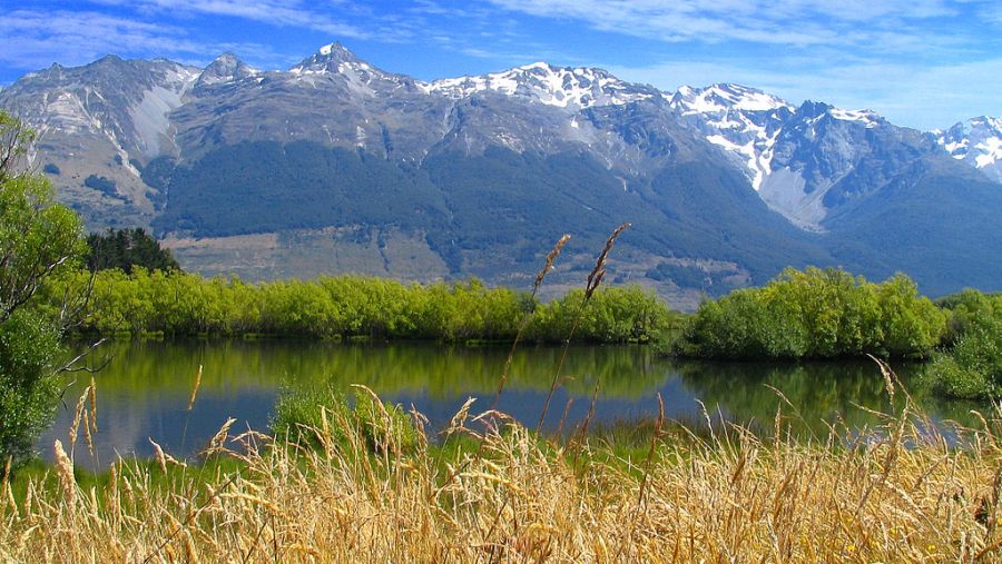 Southern Alps from Glenorchy at head of Lake Wakatipu in South Island of New Zealand