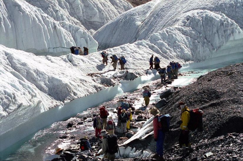 Trekking group on the Baltoro Glacier in the Pakistan Karakorum